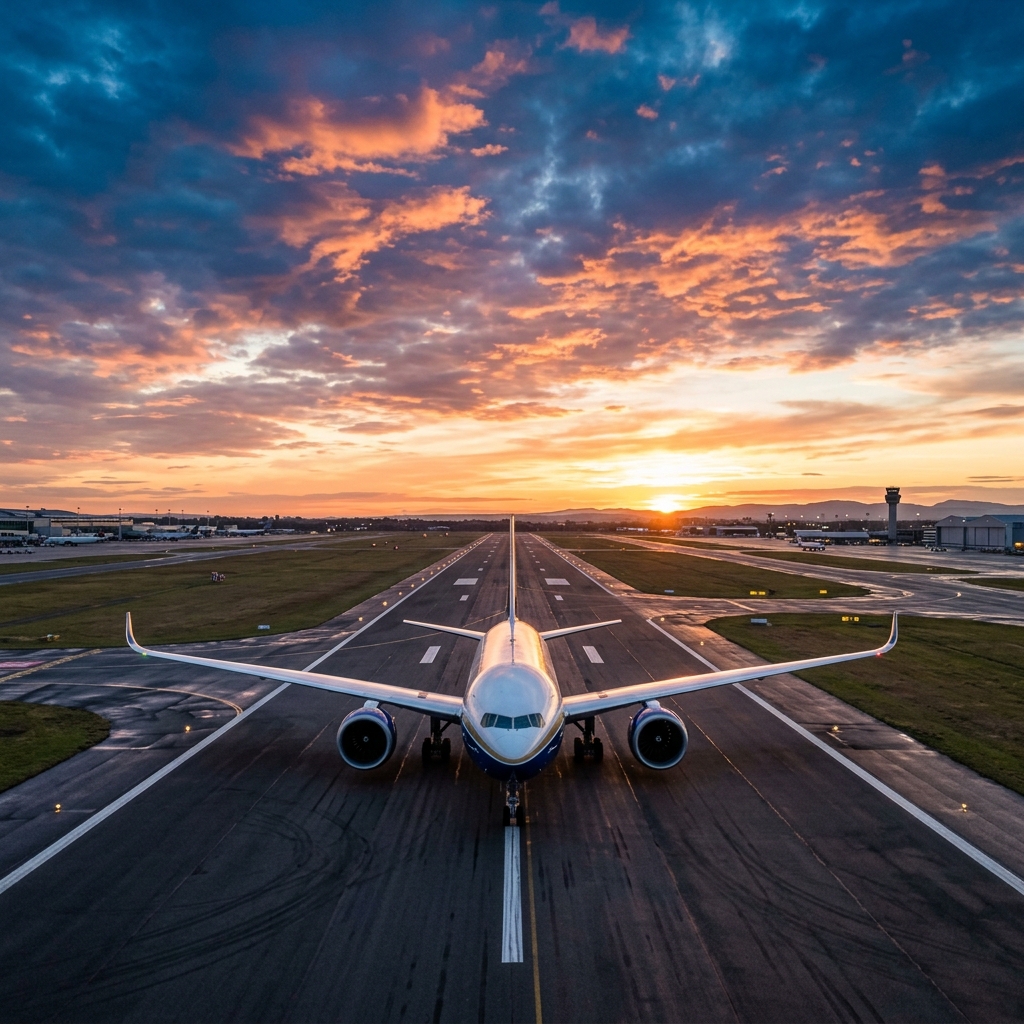 Runway Dawn Airplane Background
